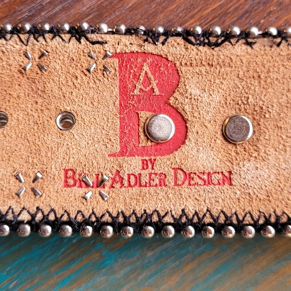 Bill Adler Design Black Leather Belt with Clear Crystals And Conchos - Picture 3 of 5